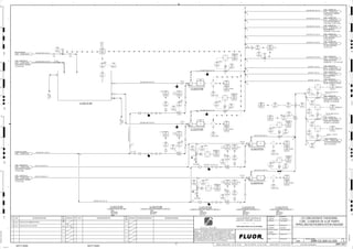 T3
T3
3610
00405
PIT
3610
00481
XA
3610
00401 A
LI
3610
00481
II
M
3610
00401
LIC
3610
00401
LT
3610
00401
LE
3610
00414
FI
3610
00415
PI
3610
00414
FIT
3610
00482
HS
J/SP
3610
00415
PIT
3610
00406
PIC H, P2
3610
00482
XA
3610
00482
II
3610
00406
PIT
M
3610
00404
FI
3610
00405
PI
3610
00404
FIT
3610
00481
HS
J/SP
TO
FLOOR
SUMP
TO
FLOOR
SUMP
CONC. CLARIFIER O/F
CONCENTRATE CLARIFIER,
C2-3610-TK-006
3318 3600-25J-003
PROCESS WATER
2560 3900-25J-016
CONC. CLARIFIER O/F
MO INTERMEDIATE
THICKENER, C2-3510-TK-602
2547 3500-25J-014
CONC. CLARIFIER O/F
CU-MO THICKENER,
C2-3510-TK-002
2548 3500-25J-001
CONC. CLARIFIER O/F
CU CONC. THICKENER,
C2-3610-TK-001
2549 3600-25J-001
CONC. CLARIFIER O/F
TAILING COLLECTION
LAUNDER NO. 1,
2550 3700-25J-001
CONC. CLARIFIER O/F
CU FILTER FEED MANIFOLD
FLUSH TANK, C2-3610-TK-043
2147 3600-25J-014
SLOPE
AFD
L, P2
L, P2
LL, P1
HH, P1
H, P2
L, P2
LL, P1
L, P2
L, P2
LL, P1
AFD
FAULT
FAULT
C2-3610-TK-095
2"
C2-3610-PP-009
2"
4"x3"
2"x1"
C2-3610-PP-008
2"
3610
00401
LV
+
3610
00404
FE
+
16"x10"
3610
00414
FE
+
4"x3"
2"
6"x1"
3610
00406
PV
+
16"x10"
AG
KM
LT
ISSUED FOR CLIENT REVIEW
22-Dec-11
B
RP
ISSUED FOR COMBINED REVIEW
30-Jun-11
A
12/22/2011
K. MUNDY
A.GUNSON
A. REGNAULT
L.TAMELIN
12/22/2011
2:03:23
PM
WBS: 3610
B
PIPING AND INSTRUMENTATION DIAGRAM
CU CONCENTRATE THICKENING
3600-25J-004
CONC. CLARIFIER O/F & U/F PUMPS
3610-WR-1912-C1A-20"-N
3950-WG-1011-C1A-6"-N
SIZE:
MATERIAL:
CAPACITY:
TRIM:
C2-3610-TK-095
CLARIFIER OVERFLOW TANK
3610-WR-1914-C1A-8"-N
3610-WR-1913-C1A-8"-N
SIZE:
MATERIAL:
MOTOR:
C2-3610-PP-009
CLARIIFIER OVERFLOW TRANSFER PUMP NO. 2
3610-WR-1909-C1A-16"-N
SIZE:
MATERIAL:
MOTOR:
C2-3610-PP-008
CLARIFIER OVERFLOW TRANSFER PUMP NO. 1
3610-WR-1908-C1A-16"-N
3610-WR-1910-C1A-12"-N
3610-WG-1062-C1A-1"-N
3610-WR-1893-C1A-4"-N
ES
ES
3610-WR-1295-C1A-4"-N
ES
3610-WR-1905-C1A-16"-N
3610-WR-1915-C1A-4"-N
3610-WR-1911-C1A-12"-N
3610-WR-1897-C1A-4"-N
D
4
F
B
A
3
2
1 5 6 8
E
7
C
REV.
APPROVED
CHK.
DES.
REV. DATE REVISION DESCRIPTION
CLIENT
LEAD ENGINEER
SCALE DRAWING NUMBER
CHECK DESIGN CHECK DRAWING
DESIGNED BY DRAWN BY
APPROVAL DATE
APPROVAL DATE
APPROVED
CHK.
DES.
REV. DATE REVISION DESCRIPTION REFERENCE DRAWING No.
1:100
0
1:200
5m
10m
0
5m
10m
15m
20m
1:500
10m
0
20m
30m
40m
50m
1:1000
0
100m
50m
1:20
0
0.5m
1m
1.5m
2m
0
1:25
0.5m
1m
1.5m
1:33
1/3
2.5m
2m
0
1m
2m
3m
0
1:50
1m
2m
3m
4m
5m
CAD FILE NAME: P:0CAD000SPEM**
MODEL UPDATED:
DWG. FILE UPDATED:
MANUAL CHANGES MADE: YES NO YES NO YES NO
PROJECT MANAGER
ENGINEERING MANAGER
AREA PROJECTENGINEER
REFERENCE DRAWINGS
SAFETY SHARE:
APPROVAL DATE
CONTRACT
NO.
SAFETY SHARE :
BA6CVA1.IGR
NOTICE: THIS DRAWING HAS NOT BEEN PUBLISHED AND IS THE SOLE
PROPERTY OF FLUOR AND IS LENT TO THE BORROWER FOR THEIR
CONFIDENTIAL USE ONLY, AND IN CONSIDERATION OF THE LOAN OF THIS
DRAWING, THE BORROWER PROMISES AND AGREES TO RETURN IT UPON
REQUEST AND AGREES THAT IT WILL NOT BE REPRODUCED, COPIED LENT
OR OTHERWISE DISPOSED OF DIRECTLY OR INDIRECTLY, NOR USED FOR
ANY OTHER PURPOSE OTHER THAN WHICH IT IS FURNISHED.
NONE
Apr 2011
240K-C2-
GLAND SEAL WATER
3026 3900-25J-023
FI
CONC. CLARIFIER O/F
CONCENTRATE CLARIFIER,
C2-3610-TK-006
2591 3600-25J-003
3610
00419
XV
+
FI
3610
00419
XA
MISMATCH
3610
00419
ZS
OP/CL
3610
00409
XV
+
FI
3610
00409
XA
MISMATCH
3610
00409
ZS
OP/CL
T1
T1
3610
00491
XA
3610
00491
II
M
3610
00434
FI
3610
00434
FIT
3610
00492
HS
J/SP
3610
00492
XA
3610
00492
II
3610
00491
HS
J/SP
L, P2
LL, P1
FAULT
FAULT
C2-3610-PP-017
C2-3610-PP-016
3"x2-1/2"
3610
00434
FE
+
3"x2-1/2"
ES
3610
00439
XV
+
FI
3610
00439
XA
MISMATCH
3610
00439
ZS
OP/CL
3610
00429
XV
+
FI
3610
00429
XA
MISMATCH
3610
00429
ZS
OP/CL
3610
00435
PI
3610
00435
PIT
M
3610
00424
FI
3610
00424
FIT
L, P2
LL, P1
3610
00424
FE
+
3610
00425
PI
3610
00425
PIT
L,P2
L,P2
3610-SL-1814-R1A-3"-N
3610-SL-1815-R1A-3"-N
3610
00428
XA
MISMATCH
3610
00428
ZS
OP/CL
8"x6"
TO FLOOR
3610
00438
XA
MISMATCH
3610
00438
ZS
OP/CL
8"x6"
TO FLOOR
3610-WG-1119-C1A-1"-N
3610-WG-1118-C1A-1"-N
3610-SL-1817-C1B-2"-N
3610-SL-1816-C1B-2"-N
3610
00428
XV
+
3610
00438
XV
+
ES
SIZE:
MATERIAL:
MOTOR:
C2-3610-PP-016
CLARIFIER UNDERFLOW PUMP NO. 3
SIZE:
MATERIAL:
MOTOR:
C2-3610-PP-017
CLARIFIER UNDERFLOW PUMP NO. 4
M
3610
00421
FIT
3610
00421
FIC
3610
00421
FE
+
ES
3610
00421
DE
3610
00421
DX
3610
00421
DIT
3610
00421
DIC
CONC. CLARIFIER U/F
CONCENTRATE CLARIFIER
FEED BOX, C2-3610-BX-006
3733 3600-25J-003
CONC. CLARIFIER U/F
CU-MO CONC. THICKENER
FEED BOX, C2-3510-BX-003
3734 3500-25J-001
C2-3710-LA-001
CONC. CLARIFIER U/F
CONCENTRATE CLARIFIER,
C2-3610-TK-006
4091 3600-25J-003
CONC. CLARIFIER U/F
CONCENTRATE CLARIFIER,
C2-3610-TK-006
3605 3600-25J-003
3610-SL-1818-C1B-2"-N
CONC CLARIFIER O/F
MO 1ST CLEANER FLOTATION
4140 3500-25J-007
CONC CLARIFIER O/F
MO CL SCAVENGER
FLOTATION
4141 3500-25J-012
CONC CLARIFIER O/F
MO 2ND CLEANER FLOTATION
4142 3500-25J-015
3610-WR- -C1A-4"-N
3610-WR- -C1A-6"-N
3610-WR- -C1A-4"-N
3610-SL-1604-C1B-2"-N
3610-SL- -C1B-2"-N
3610
00427
XV
+
V1
3610
00427
XA MISMATCH
3610
00427
ZS
OP/CL
3610
00407
XV
+
V1
3610
00407
XA MISMATCH
3610
00407
ZS
OP/CL
3610
00417
XV
+
V1
3610
00417
XA MISMATCH
3610
00417
ZS
OP/CL
CONC. CLARIFIER O/F
CU CONC THICKENER FEED
BOX, C2-3610-BX-001
4134 3600-25J-001
 