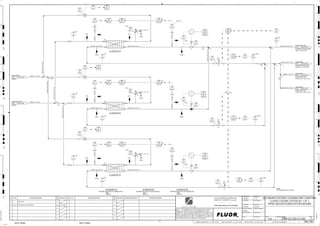 3200
08212
PDI
3200
08212 A
PI
3200
08212 B
PI
HH
3200
08212 A
PIT
3200
08212 B
PIT
M
3200
08206
TI
3200
08211
FIT
3200
08211
FI
3200
08215
ZS
OP/CL
3200
08215
XA
MISMATCH
3200
08213
TI
3200
08207
TE
3200
08207
TIT
3200
08207
TIC
3200
08218
AE
3200
08218
AI
3200
08218
AIT
3200
08228
AE
3200
08222
PIT
3200
08222 B
PIT
3200
08225
ZS
OP/CL
M
3200
08202
PDI
3200
08202 B
PI
HH
3200
08202 A
PI
3200
08208
AIT
3200
08201
FIT
3200
08201
FI
3200
08205
XA
MISMATCH
3200
08216
TI
3200
08208
AI
M
3200
08222
PDI
3200
08222 B
PI
HH
3200
08203
TI
3200
08208
AE
3200
08202 A
PIT
3200
08202 B
PIT
3200
08222
PI
3200
08205
ZS
OP/CL
3200
08228
AIT
3200
08221
FIT
3200
08221
FI
3200
08225
XA
MISMATCH
3200
08226
TI
3200
08228
AI
3200
08223
TI
H
H
H
CLOSED LOOP CWS
CRUSHING COOLING SYSTEM
TANK, C2-3230-TK-766
3675 3200-25J-081
FRESH WATER
HEADER
3683 5100-25J-014
FRESH WATER
HPGR PRODUCTION
CONVEYOR, C2-3230-CV-018
3489 3200-25J-075
FRESH WATER
HPGR PRODUCTION
CONVEYOR, C2-3230-CV-028
3490 3200-25J-076
CLOSED LOOP CWR
HEADER
4005 3200-25J-084
TW
TW
CV
TW
H
CONV
CONV
TW
NOTES:
1. ALL INSTRUMENTS BY VENDOR.
TW
CV
CONV
TW
SEL
TW
CV
6"x4"
1"
5100-WF- -C1A-10"-N
3200-WF- -C1A-6"-N
1"
1"
8"x10"
6"x4"
1"
1"
V
3230-WF-1461-C1A-2"-N
3230-WF- -C1A-2"-N
3"x2"
3230-WF-1457-C1A-10"-N
1"
1"
1"
1"
1"
1"
1"
3230-WF-1453-C1A-4"-N
3230-WF-1452-C1A-8"-N
1"
1"
3230-WF-1454-C1A-4"-N
3230-WF-1451-C1A-4"-N
3230-WF-1450-C1A-8"-N
3230-WF-1456-C1A-6"-N
AG
KM
LT
ISSUED FOR CLIENT REVIEW
23-Dec-11
B
NOT USED
A
12/23/2011
K.MUNDY
A.GUNSON
T. OH
L.TAMELIN
1/3/2012
12:55:29
PM
WBS: 3200
B
PIPING AND INSTRUMENTATION DIAGRAM
SECONDARY/TERTIARY CRUSHING AND CONVEYING
3200-25J-082
CLOSED COOLING SYSTEM SH. 1 OF 2
C2-3230-HX-774
SIZE:
MOTOR:
C2-3230-HX-774
CRUSHING AREA HEAT EXCHANGER NO.2
3200
08224
PSV
+
3230-WF- -C1A-1"-N
C2-3230-HX-775
VENT
3200
08225
XV
+
DRAIN
3230-WF-1458-C1A-4"-N
DRAIN
3200
08207 C
TV
+
VENT
DRAIN
3200
08214
PSV
+
PSET=
3230-WF- -C1A-1"-N
VENT
3200
08211
FE
+
3230-WF-1456-C1A-4"-N
3230-WF-1457-C1A-8"-N
DRAIN DRAIN
FI
3200
08215
XV
+
3200
08207 B
TV
+
FO
FI
VENT
FO
3200-WF- -C1A-1"-N
VENT
3200
08205
XV
+
DRAIN
3230-WF-1454-C1A-4"-N
DRAIN
3200
08201
FE
+
PSET=
DRAIN
3200
08204
PSV
+
C2-3230-HX-773
3200
08207 A
TV
+
3230-WF-1455-C1A-8"-N
SIZE:
MOTOR:
C2-3230-HX-773
CRUSHING AREA HEAT EXCHANGER NO.1
FI
VENT
FO
1"
10"x8"
3200
08221
FE
+
PSET=
3230-WF-1459-C1A-8"-N
DRAIN
SIZE:
MOTOR:
C2-3230-HX-775
CRUSHING AREA HEAT EXCHANGER NO.3
D
4
F
B
A
3
2
1 5 6 8
E
7
C
REV.
APPROVED
CHK.
DES.
REV. DATE REVISION DESCRIPTION
CLIENT
LEAD ENGINEER
SCALE DRAWING NUMBER
CHECK DESIGN CHECK DRAWING
DESIGNED BY DRAWN BY
APPROVAL DATE
APPROVAL DATE
APPROVED
CHK.
DES.
REV. DATE REVISION DESCRIPTION REFERENCE DRAWING No.
1:100
0
1:200
5m
10m
0
5m
10m
15m
20m
1:500
10m
0
20m
30m
40m
50m
1:1000
0
100m
50m
1:20
0
0.5m
1m
1.5m
2m
0
1:25
0.5m
1m
1.5m
1:33
1/3
2.5m
2m
0
1m
2m
3m
0
1:50
1m
2m
3m
4m
5m
CAD FILE NAME: P:0CAD000SPEM**
MODEL UPDATED:
DWG. FILE UPDATED:
MANUAL CHANGES MADE: YES NO YES NO YES NO
PROJECT MANAGER
ENGINEERING MANAGER
AREA PROJECTENGINEER
REFERENCE DRAWINGS
SAFETY SHARE:
APPROVAL DATE
CONTRACT
NO.
SAFETY SHARE :
BA6CVA1.IGR
NOTICE: THIS DRAWING HAS NOT BEEN PUBLISHED AND IS THE SOLE
PROPERTY OF FLUOR AND IS LENT TO THE BORROWER FOR THEIR
CONFIDENTIAL USE ONLY, AND IN CONSIDERATION OF THE LOAN OF THIS
DRAWING, THE BORROWER PROMISES AND AGREES TO RETURN IT UPON
REQUEST AND AGREES THAT IT WILL NOT BE REPRODUCED, COPIED LENT
OR OTHERWISE DISPOSED OF DIRECTLY OR INDIRECTLY, NOR USED FOR
ANY OTHER PURPOSE OTHER THAN WHICH IT IS FURNISHED.
NONE
Apr 2011
240K-C2-
(NOTE 1)
FRESH WATER
COOLING WATER RETURN
PUMPBOX, C2-3230-BX-030
4003 3200-25J-079
 