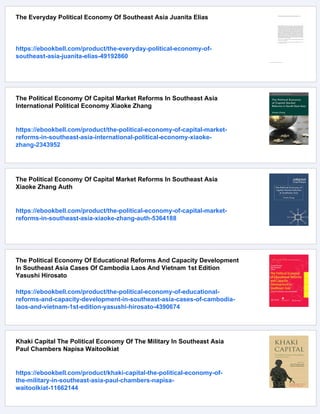The Political Economy Of Southeast Asia Conflicts Crises And Change ...