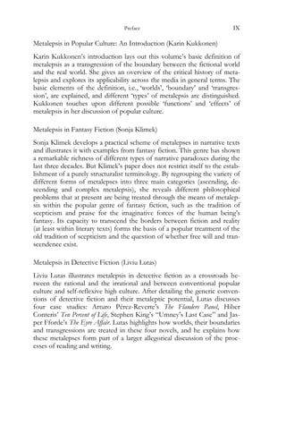 Metalepsis Examples Metalepsis In Popular Culture Karin Kukkonen Editor Sonja Klimek Editor ...