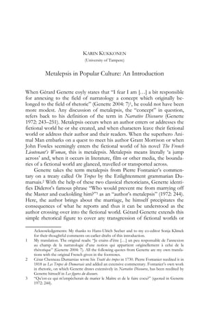Metalepsis Examples Metalepsis In Popular Culture Karin Kukkonen Editor Sonja Klimek Editor ...