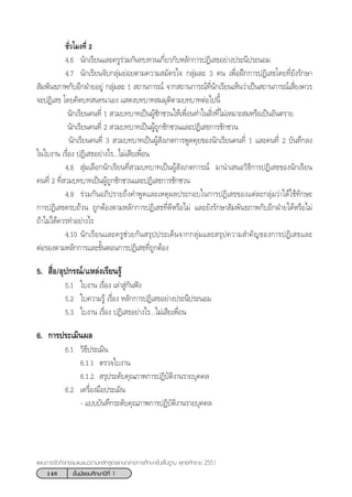 146 ™—Èπ¡—∏¬¡»÷°…“ªï∑’Ë 1
·ºπ°“√®—¥°‘®°√√¡·π–·π«µ“¡À≈—° Ÿµ√·°π°≈“ß°“√»÷°…“¢—Èπæ◊Èπ∞“π æÿ∑∏»—°√“™ 2551
™—Ë«‚¡ß∑’Ë 2
4.6 π—°‡√’¬π·≈–§√Ÿ√à«¡°—π∑∫∑«π‡°’Ë¬«°—∫À≈—°°“√ªØ‘‡ ∏Õ¬à“ßª√–π’ª√–πÕ¡
4.7 π—°‡√’¬π®—∫°≈ÿà¡¬àÕ¬µ“¡§«“¡ ¡—§√„® °≈ÿà¡≈– 3 §π ‡æ◊ËÕΩñ°°“√ªØ‘‡ ∏‚¥¬∑’Ë¬—ß√—°…“
 —¡æ—π∏¿“æ°—∫Õ’°ΩÉ“¬Õ¬Ÿà °≈ÿà¡≈– 1  ∂“π°“√≥å ®“° ∂“π°“√≥å∑’Ëπ—°‡√’¬π‡ÀÁπ«à“‡ªìπ ∂“π°“√≥å‡ ’Ë¬ß§«√
®–ªØ‘‡ ∏ ‚¥¬§‘¥∫∑ π∑π“‡Õß · ¥ß∫∑∫“∑ ¡¡ÿµ‘µ“¡∫∑∫“∑µàÕ‰ªπ’È
π—°‡√’¬π§π∑’Ë 1  «¡∫∑∫“∑‡ªìπºŸâ™—°™«π„Àâ‡æ◊ËÕπ∑”„π ‘Ëß∑’Ë‰¡à‡À¡“– ¡À√◊Õ‡ªìπÕ—πµ√“¬
π—°‡√’¬π§π∑’Ë 2  «¡∫∑∫“∑‡ªìπºŸâ∂Ÿ°™—°™«π·≈–ªØ‘‡ ∏°“√™—°™«π
π—°‡√’¬π§π∑’Ë 3  «¡∫∑∫“∑‡ªìπºŸâ —ß‡°µ°“√æŸ¥§ÿ¬¢Õßπ—°‡√’¬π§π∑’Ë 1 ·≈–§π∑’Ë 2 ∫—π∑÷°≈ß
„π„∫ß“π ‡√◊ËÕß ªØ‘‡ ∏Õ¬à“ß‰√...‰¡à‡ ’¬‡æ◊ËÕπ
4.8  ÿà¡‡≈◊Õ°π—°‡√’¬π∑’Ë «¡∫∑∫“∑‡ªìπºŸâ —ß‡°µ°“√≥å ¡“π”‡ πÕ«‘∏’°“√ªØ‘‡ ∏¢Õßπ—°‡√’¬π
§π∑’Ë 2 ∑’Ë «¡∫∑∫“∑‡ªìπºŸâ∂Ÿ°™—°™«π·≈–ªØ‘‡ ∏°“√™—°™«π
4.9 √à«¡°—πÕ¿‘ª√“¬∂÷ß§”æŸ¥·≈–‡Àµÿº≈ª√–°Õ∫„π°“√ªØ‘‡ ∏¢Õß·µà≈–°≈ÿà¡«à“‰¥â„™â∑—°…–
°“√ªØ‘‡ ∏§√∫∂â«π ∂Ÿ°µâÕßµ“¡À≈—°°“√ªØ‘‡ ∏∑’Ë¥’À√◊Õ‰¡à ·≈–¬—ß√—°…“ —¡æ—π∏¿“æ°—∫Õ’°ΩÉ“¬‰¥âÀ√◊Õ‰¡à
∂â“‰¡à‰¥â§«√∑”Õ¬à“ß‰√
4.10 π—°‡√’¬π·≈–§√Ÿ™à«¬°—π √ÿªª√–‡¥Áπ®“°°≈ÿà¡·≈– √ÿª§«“¡ ”§—≠¢Õß°“√ªØ‘‡ ∏·≈–
µàÕ√Õßµ“¡À≈—°°“√·≈–¢—ÈπµÕπ°“√ªØ‘‡ ∏∑’Ë∂Ÿ°µâÕß
5.  ◊ËÕ/Õÿª°√≥å/·À≈àß‡√’¬π√Ÿâ
5.1 „∫ß“π ‡√◊ËÕß ‡≈à“ Ÿà°—πøíß
5.2 „∫§«“¡√Ÿâ ‡√◊ËÕß À≈—°°“√ªØ‘‡ ∏Õ¬à“ßª√–π’ª√–πÕ¡
5.3 „∫ß“π ‡√◊ËÕß ªØ‘‡ ∏Õ¬à“ß‰√...‰¡à‡ ’¬‡æ◊ËÕπ
6. °“√ª√–‡¡‘πº≈
6.1 «‘∏’ª√–‡¡‘π
6.1.1 µ√«®„∫ß“π
6.1.2  √ÿª√–¥—∫§ÿ≥¿“æ°“√ªØ‘∫—µ‘ß“π√“¬∫ÿ§§≈
6.2 ‡§√◊ËÕß¡◊Õª√–‡¡‘π
- ·∫∫∫—π∑÷°√–¥—∫§ÿ≥¿“æ°“√ªØ‘∫—µ‘ß“π√“¬∫ÿ§§≈
 
