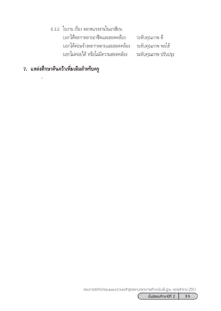 35™—Èπ¡—∏¬¡»÷°…“ªï∑’Ë 2
·ºπ°“√®—¥°‘®°√√¡·π–·π«µ“¡À≈—° Ÿµ√·°π°≈“ß°“√»÷°…“¢—Èπæ◊Èπ∞“π æÿ∑∏»—°√“™ 2551
6.3.2 „∫ß“π ‡√◊ËÕß µ≈“¥·√ßß“π„πÕ“‡´’¬π
∫Õ°‰¥âÀ≈“°À≈“¬Õ“™’æ·≈– Õ¥§≈âÕß √–¥—∫§ÿ≥¿“æ ¥’
∫Õ°‰¥â§àÕπ¢â“ßÀ≈“°À≈“¬·≈– Õ¥§≈âÕß √–¥—∫§ÿ≥¿“æ æÕ„™â
∫Õ°‰¡à§àÕ¬‰¥â À√◊Õ‰¡à¡’§«“¡ Õ¥§≈âÕß √–¥—∫§ÿ≥¿“æ ª√—∫ª√ÿß
7. ·À≈àß»÷°…“§âπ§«â“‡æ‘Ë¡‡µ‘¡ ”À√—∫§√Ÿ
-
 