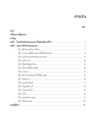  “√∫—≠
Àπâ“
§”π”
§”™’È·®ß°“√„™â‡Õ° “√
 “√∫—≠
µÕ∑’Ë 1 ‚§√ß √â“ß°‘®°√√¡·π–·π« ™—Èπ¡—∏¬¡»÷°…“ªï∑’Ë 2............................................................... 1
µÕ∑’Ë 2 ·ºπ°“√®—¥°‘®°√√¡·π–·π«............................................................................................ 5
‡√◊ËÕß √Ÿâ®—°µπ‡Õß¥â“π°“√‡√’¬π........................................................................................ 5
‡√◊ËÕß §«“¡¿“§¿Ÿ¡‘„®·≈–§«“¡‡™◊ËÕ¡—Ëπ„πµπ‡Õß.............................................................. 12
‡√◊ËÕß §ÿ≥§à“§«“¡∂π—¥·≈–§«“¡ “¡“√∂......................................................................... 18
‡√◊ËÕß ∫ÿ§≈‘°¿“æ............................................................................................................. 24
‡√◊ËÕß √Ÿâ∑—πÕ“™’æ ŸàÕ“‡´’¬π............................................................................................... 33
‡√◊ËÕß ‡ âπ∑“ß™’«‘µ¥â“πÕ“™’æ............................................................................................ 40
‡√◊ËÕß ß“¡°“¬................................................................................................................. 46
‡√◊ËÕß ®—¥°“√Õ“√¡≥åÕ¬à“ß‰√„Àâ¡’§«“¡ ÿ¢......................................................................... 52
‡√◊ËÕß ®‘πµπ“°“√............................................................................................................ 64
‡√◊ËÕß ¡Õß‚≈°„π·ßà¥’...................................................................................................... 71
‡√◊ËÕß ªí≠À“¡’∑“ß·°â...................................................................................................... 78
‡√◊ËÕß √à«¡·√ß√à«¡„®...................................................................................................... 83
‡√◊ËÕß πÈ”„®..................................................................................................................... 89
‡√◊ËÕß ª≈Õ¥¿—¬Õ∫“¬¡ÿ¢.................................................................................................. 97
‡√◊ËÕß ‡æ◊ËÕπµà“ß‡æ»........................................................................................................ 103
§≥–ºŸâ®—¥∑”................................................................................................................................... 107
 