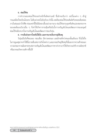 10 ™—Èπ¡—∏¬¡»÷°…“ªï∑’Ë 4
·ºπ°“√®—¥°‘®°√√¡·π–·π«µ“¡À≈—° Ÿµ√·°π°≈“ß°“√»÷°…“¢—Èπæ◊Èπ∞“π æÿ∑∏»—°√“™ 2551
5. µàÕ¡‰√â∑àÕ
°“√∑”ß“π¢ÕßµàÕ¡‰√â∑àÕ®–∑”Àπâ“∑’Ëº≈‘µ “√‡§¡’ ´÷Ëß¡—°®–‡√’¬°«à“ ŒÕ√å‚¡πµà“ß Ê ‡¢â“ Ÿà
°√–· ‡≈◊Õ¥‰À≈‡«’¬π‚¥¬µ√ß ‰¡àµâÕßºà“π∑àÕ‰ª¬—ßÕ«—¬«– ¥—ßπ—Èπ ‡´≈≈å¢ÕßµàÕ¡‰√â∑àÕ®– —¡º— °—∫À≈Õ¥‡≈◊Õ¥ΩÕ¬
¿“¬„πµàÕ¡Õ¬à“ß„°≈â™‘¥ µàÕ¡‡À≈à“π’È®÷ß¡’‡≈◊Õ¥¡“‡≈’È¬ßÕ¬à“ß¡“°¡“¬ µàÕ¡‰√â∑àÕ§«∫§ÿ¡À√◊Õ¥—¥·ª≈ß ¡√√∂¿“æ
¢Õß‡´≈≈å¢ÕßÕ«—¬«–Õ◊Ëπ Ê ®÷ß∑”„Àâ‡°‘¥°“√°√–µÿâπÀ√◊Õ¬—∫¬—Èß°“√‡®√‘≠‡µ‘∫‚µ·≈–æ—≤π“°“√¢Õß¡πÿ…¬å
µàÕ¡‰√â∑àÕ¡’∫∑∫“∑„π°“√‡®√‘≠‡µ‘∫‚µ·≈–æ—≤π“°“√¢Õß«—¬√ÿàπ
6. °“√‡®Á∫ªÉ«¬®“°‚√§¿—¬‰¢â‡®Á∫ ·≈–°“√∫“¥‡®Á∫®“°Õÿ∫—µ‘‡Àµÿ
«—¬√ÿàπ‡ªìπ«—¬∑’Ë™Õ∫≈Õß †™Õ∫‡ ’Ë¬ß† ¡’§«“¡§–πÕß ·≈–¡—°®–§‘¥«à“µπ‡Õßπ—Èπ·¢Áß·√ß ®÷ß‰¡à„ à„®
„π°“√¥Ÿ·≈ ÿ¢¿“æ∑”„Àâ¡’‚Õ°“ ‡ ’Ë¬ßµàÕ°“√‡°‘¥‚√§µà“ßÊ·≈–Õ“®®–‡°‘¥Õÿ∫—µ‘‡Àµÿ†∑’Ë‡π◊ËÕß¡“®“°§«“¡§÷°§–πÕß†
†§«“¡ª√–¡“∑®π¡’º≈°√–∑∫µàÕ°“√‡®√‘≠‡µ‘∫‚µ·≈–æ—≤π“°“√∑“ß√à“ß°“¬∑”„Àâ‡°‘¥§«“¡≈à“™â“§«“¡º‘¥ª°µ‘
†À√◊ÕÕ“®®–‡°‘¥§«“¡æ‘°“√¢÷Èπ‰¥â
 