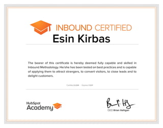 Esin Kirbas Inbound Marketing Certification