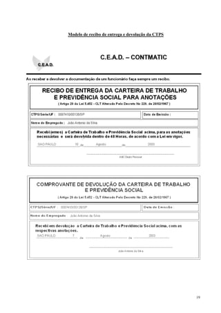19
Modelo de recibo de entrega e devolução da CTPS
 