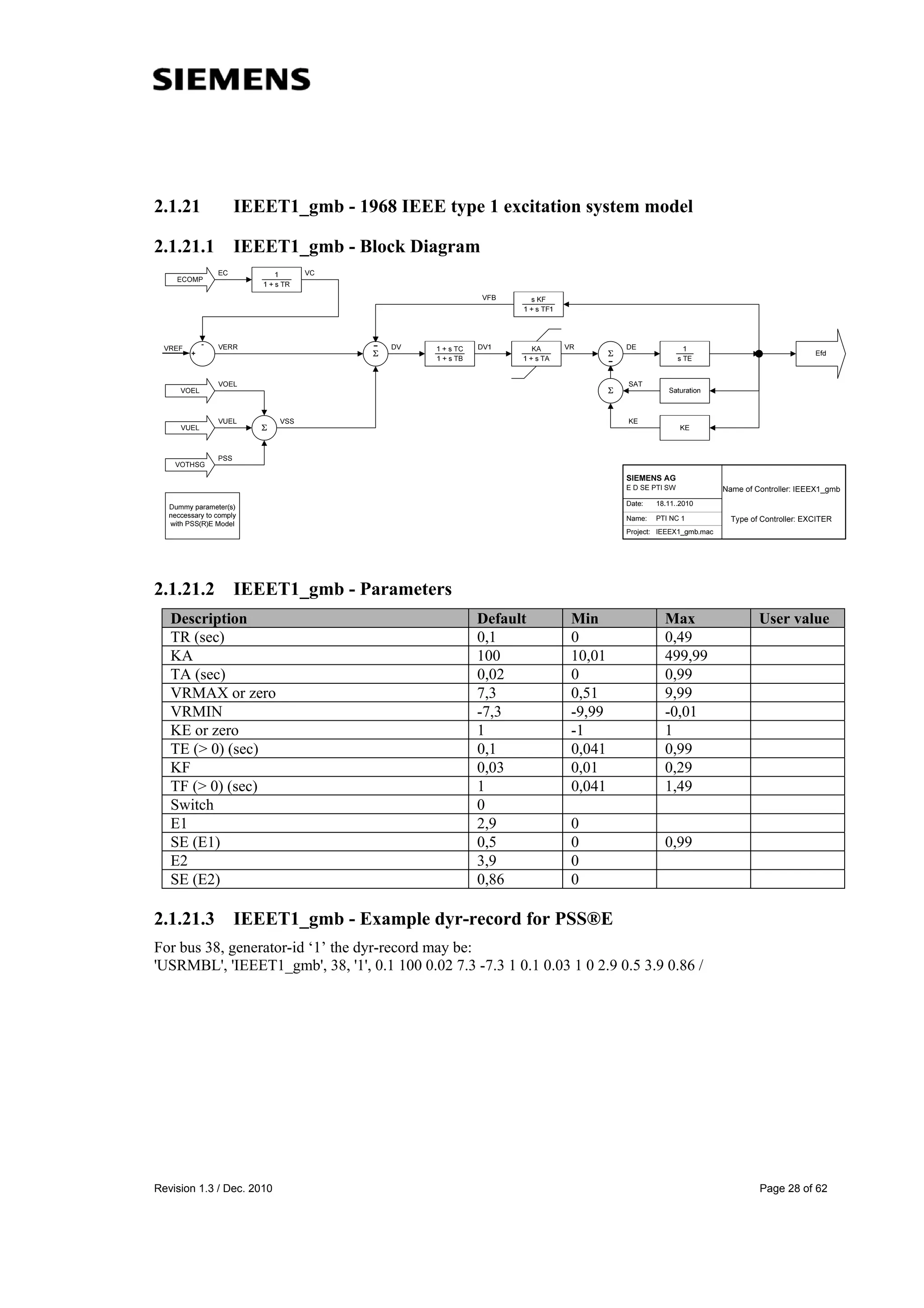 siemens dynamic models package standard 1 PSS-E | PDF
