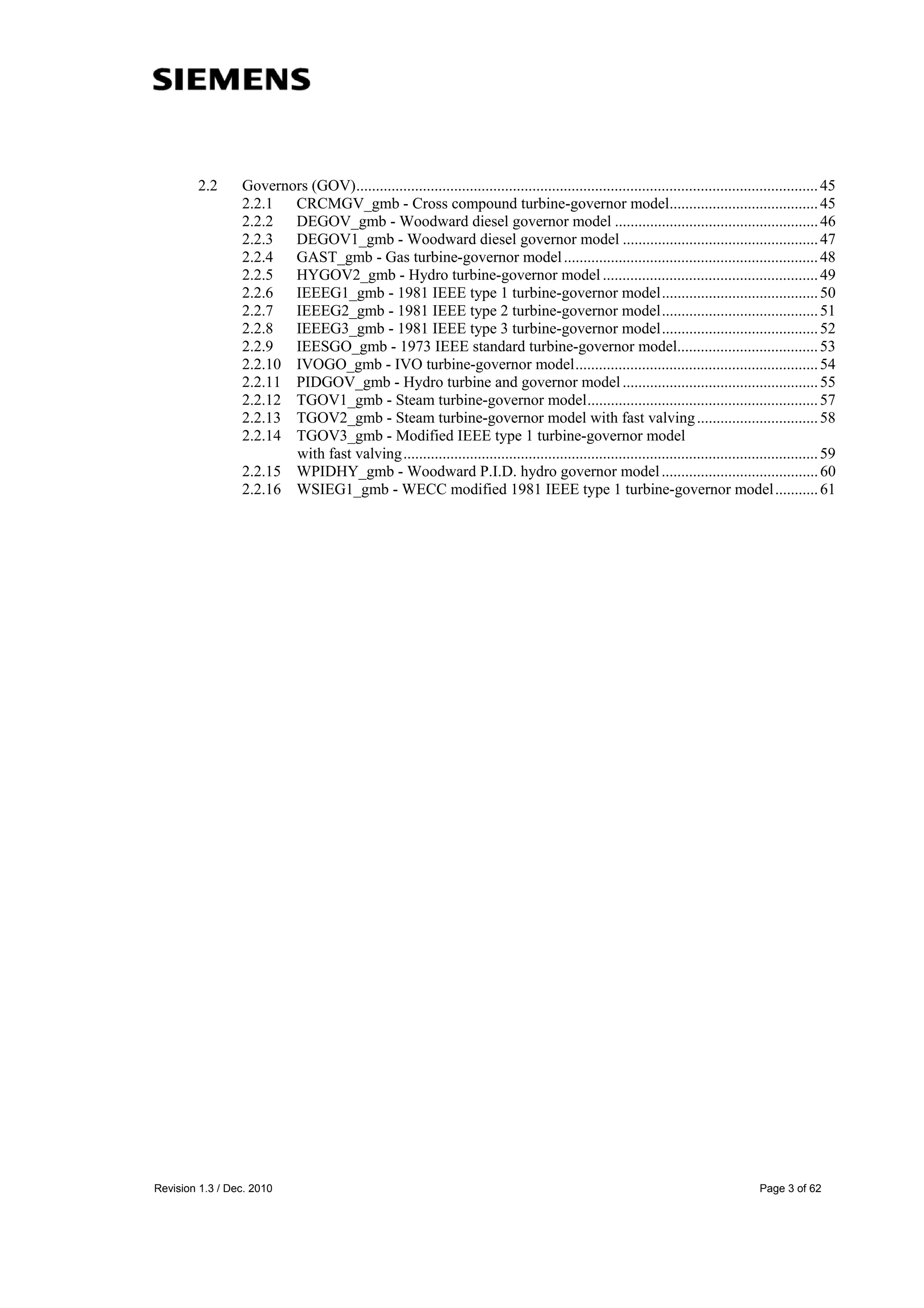 siemens dynamic models package standard 1 PSS-E | PDF