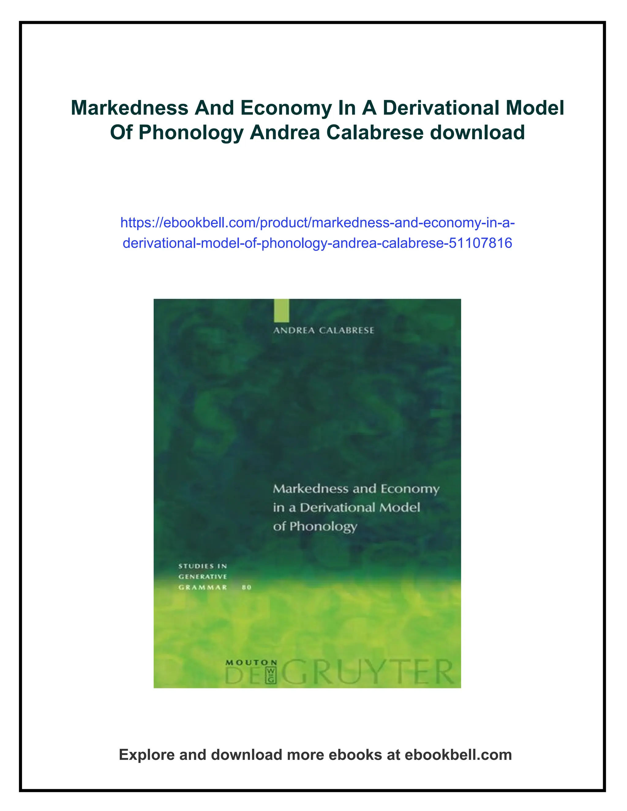 Markedness And Economy In A Derivational Model Of Phonology Andrea ...