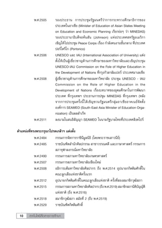 æ.».2505       √Õßª√–∏“π °“√ª√–™ÿ¡√—∞¡πμ√’«à“°“√°√–∑√«ß»÷°…“∏‘°“√¢Õß
                          ª√–‡∑»„πÕ“‡´’¬ (Minister of Education of Asian States Meeting
                          on Education and Economic Planning ‡√’¬°¬àÕÊ «à“ MINEDAS)
                          √Õßª√–∏“π“∏‘∫¥’®ÕÀåπ —π (Johnson) ·Ààßª√–‡∑» À√—∞Õ‡¡√‘°“
                          ‡™‘≠„Àâ ‰ªª√–™ÿ¡ Peace Corps ‡√◊ËÕß °”≈—ß§πß“π™—Èπ°≈“ß ∑’Ëª√–‡∑»
                          ªÕ√å‚μ√‘‚° (Portorico)
           æ.».2506       UNESCO ·≈– IAU (International Association of University) ·μàß
                          μ—Èß„Àâ‡ªìπºŸâ‡™’Ë¬«™“≠¥â“π°“√»÷°…“¢Õß¡À“«‘∑¬“≈—¬·≈–‡™‘≠ª√–™ÿ¡
                          UNESCO-IAU Commission on the Fole of Higher Education in
                          the Development of Nations ∑’Ë°√ÿß°—«≈“≈—¡‡ªÕ√å ª√–‡∑»¡“‡≈‡´’¬
           æ.».2508       ºŸâ‡™’Ë¬«™“≠¥â“π°“√»÷°…“¢Õß¡À“«‘∑¬“≈—¬ ª√–™ÿ¡ UNESCO - IAU
                          Commission on the Role of Higher Education in the
                          Development of Nations ‡√◊ËÕß∫∑∫“∑¢ÕßÕÿ¥¡»÷°…“„π°“√æ—≤π“
                          ª√–‡∑» ∑’Ë°√ÿß‡∑æœ ª√–∏“π°“√ª™ÿ¡ MINEDAS ∑’Ë°√ÿß‡∑æœ (À≈—ß
                          ®“°°“√ª√–™ÿ¡§√—Èßπ’È ‰¥â‡™‘≠™«π√—∞¡πμ√’°≈ÿà¡Õ“‡´’¬Õ“§‡π¬å®—¥μ—Èß
                          Õß§å°“√ SEAMEO (South-East Asia Minister of Education Orga-
                          nization) ‡ªìπº≈ ”‡√Á®
           æ.».2511       ≈ßπ“¡„π π∏‘ —≠≠“ SEAMEO „ππ“¡√—∞∫“≈‰∑¬∑’Ëª√–‡∑» ‘ß§‚ª√å

μ”·Àπàß∑’Ë∑√ßæ√–°√ÿ≥“‚ª√¥‡°≈â“œ ·μàßμ—Èß
            æ.».2484    °√√¡°“√®—¥°“√√“™‘π’¡Ÿ≈π‘∏‘ (‚¥¬æ√–√“™‡ “«π’¬å)
            æ.».2485    √“™∫—≥±‘μ ”π—°»‘≈ª°√√¡  “¢“«√√≥§¥’ ·≈–¿“…“»“ μ√å °√√¡°“√
                         ¿“®ÿÃ“≈ß°√≥å¡À“«‘∑¬“≈—¬
            æ.».2490    °√√¡°“√ ¿“¡À“«‘∑¬“≈—¬‡°…μ√»“ μ√å
            æ.».2507    °√√¡°“√ ¿“¡À“«‘∑¬“≈—¬‡™’¬ß„À¡à
            æ.».2508    Õ∏‘°“√∫¥’¡À“«‘∑¬“≈—¬»‘≈ª“°√ ∂÷ß æ.».2514 Õÿªπ“¬°°‘μμ‘¡»—°¥‘Ï„π
                        §≥–≈Ÿ°‡ ◊Õ·Ààß™“μ‘§√—Èß·√°
            æ.».2512    Õÿªπ“¬°°‘μμ‘¡»—°¥‘Ï„π§≥–≈Ÿ°‡ ◊Õ·Ààß™“μ‘ §√—Èß∑’Ë Õß ¡“™‘°«ÿ≤‘ ¿“
            æ.».2515    °√√¡°“√ ¿“¡À“«‘∑¬“≈—¬»‘≈ª“°√ (∂÷ß æ.».2519)  ¡“™‘° ¿“π‘μ∫≠≠—μ‘
                                                                                    ‘ —
                        ·Ààß™“μ‘ (∂÷ß æ.».2516)
            æ.».2518     ¡“™‘°«ÿ≤‘ ¿“  ¡—¬∑’Ë 2 (∂÷ß æ.».2519)
            æ.».2529    √“™∫—≥±‘μ°‘μμ‘¡»—°¥‘Ï

 10
 