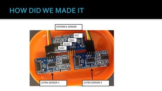 DISTANCE SENSOR
VCC
TRIG
ECHO
GND
ULTRA SENSOR 1 ULTRA SENSOR 2
 