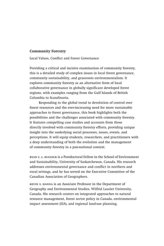 Community Forestry Local Values Conflict And Forest Governance Ryan C L ...