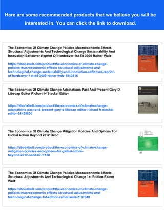 The Economics Of Climate Change And The Change Of Climate In Economics ...
