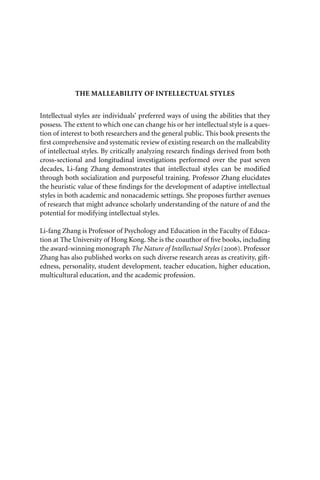 The Malleability Of Intellectual Styles Lifang Zhang | PDF