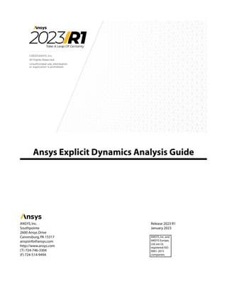 Explicit Dynamics Analysis Guide Ansys Inc | PDF