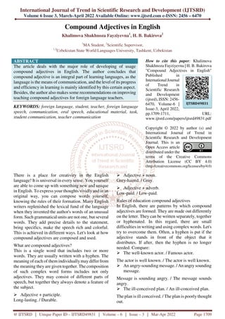 Compound Adjectives in English | PDF