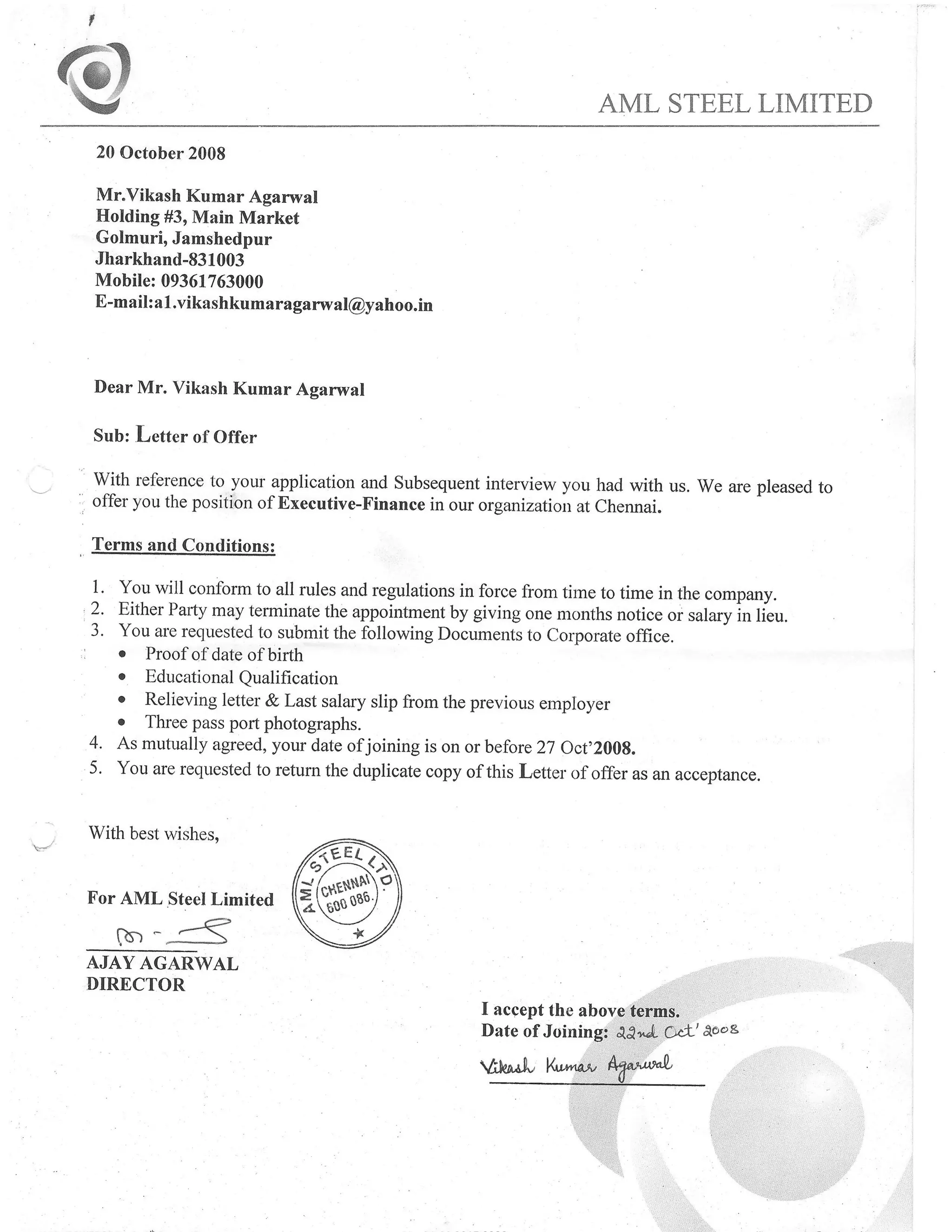 AML Steel Ltd Offer Letter.PDF