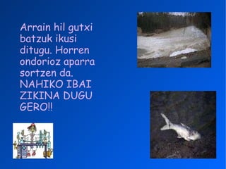 Arrain hil gutxi batzuk ikusi ditugu. Horren ondorioz aparra sortzen da. NAHIKO IBAI ZIKINA DUGU GERO!! 