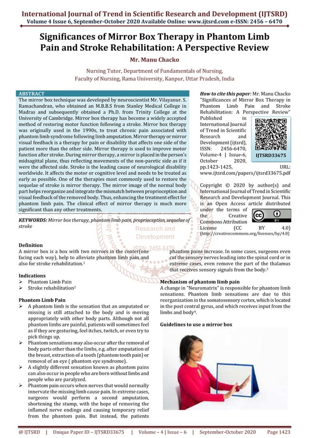 Significances of Mirror Box Therapy in Phantom Limb Pain and Stroke