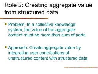 Role 2: Creating aggregate value
from structured data
   Problem: In a collective knowledge
    system, the value of the ...