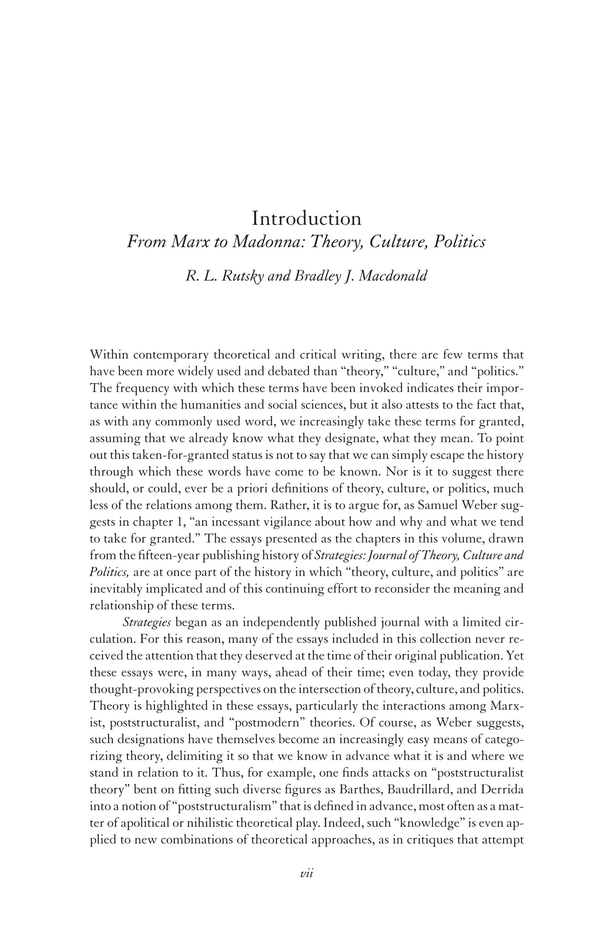 Strategies For Theory From Marx To Madonna 1st Edition R L Rutsky ...