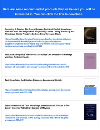 Radim Svec Tacit And Explicit Knowledge Harry Collins | PDF