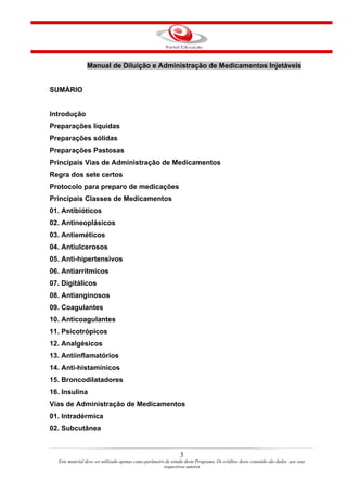 Tabela para Preparo e AdministraÃƒÂ§ÃƒÂ£o de Medicamentos InjetÃƒÂ¡veis