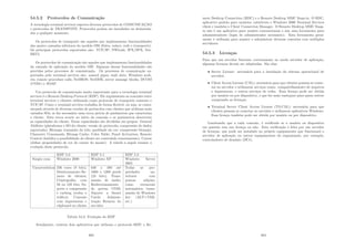 54.5.2 Protocolos de Comunicação
A tecnologia terminal services suporta diversos protocolos de COMUNICAÇÃO
e protocolos de TRANSPOTE. Protocolos podem ser instalados ou desinstala-
dos a qualquer momento.
Os protocolos de transporte são aqueles que implementam funcionalidades
das quatro camadas inferiores do modelo OSI (fı́sica, enlace, rede e transporte).
Os principais protocolos suportados são: TCP/IP; NWLink; IPX/SPX; Net-
BEUI.
Os protocolos de comunicação são aqueles que implementam funcionalidades
da camada de aplicação do modelo OSI. Algumas dessas funcionalidades são
providas pelos processos de comunicação. Os processos de comunicação su-
portados pelo terminal services são: named pipes; mail slots; Windows sock-
ets; remote procedure calls; NetBIOS; NetDDE, server message blocks, DCOM
(COM+); SOAP.
Um protocolo de comunicação muito importante para a tecnologia terminal
services é o Remote Desktop Protocol (RDP). Ele regulamenta as conexões entre
terminal services e clientes utilizando como protocolo de transporte somente o
TCP/IP. Como o terminal services trabalha de forma ﬂexı́vel, ou seja, se comu-
nicando através de diversas versões de protocolos com clientes que utilizam mais
variados SOs, se faz necessário uma troca prévia de parâmetros que caracteriza
o cliente. Esta troca ocorre no inı́cio da conexão e os parâmetros descrevem
as capacidades do cliente. Estas capacidades são divididas em grupos: General
Abilities (plataforma e SO do cliente; versão do protocolo; compressão de dados
suportada); Bitmaps (tamanho da tela; qualidade da cor; compressão bitmap);
Character Commands; Bitmap Cache; Color Table; Panel Activation; Remote
Control (habilita a possibilidade do cliente ser controlado remotamente); Cursor
(deﬁne propriedades de cor do cursor do mouse). A tabela a seguir resume a
evolução deste protocolo.
RDP 5.0 RDP 5.1 RDP 5.2
Surgiu com: Windows 2000 Windows XP Windows Server
2003
Caracterı́sticas 256 cores (8 bits);
Monitoramento Re-
moto de clientes;
Criptograﬁa; com
56 ou 128 bits; Su-
porte a compressão
e caching (reduz o
tráﬁco); Conexão
com impressoras e
clipboard no cliente
640 x 480 até
1600 x 1200 pixels
(24 bits); Trans-
missão de áudio;
Redirecionamento
de portas COM;
Suporte a Smart
Cards; Adminis-
tração Remota do
servidor
Todas as pro-
priedades an-
teriores com
poucas adições,
como reconexão
automática; trans-
missão de Windows
key (ALT+TAB,
etc.)
Tabela 54.2: Evolução do RDP
Atualmente, existem dois aplicativos que utilizam o protocolo RDP, o Re-
463
mote Desktop Connection (RDC) e o Remote Desktop MMC Snap-in. O RDC,
aplicativo padrão para usuários, substituiu o Windows 2000 Terminal Services
client e também o Client Connection Manager. O Remote Desktop MMC Snap-
in não é um aplicativo para usuário convencionais e sim uma ferramenta para
administradores (login de administrador necessário). Esta ferramenta geral-
mente é utilizada para manter e administrar diversas conexões com múltiplos
servidores.
54.5.3 Licenças
Para que um servidor funcione corretamente no modo servidor de aplicação,
algumas licenças devem ser adquiridas. São elas:
• Server License: necessária para a instalação do sistema operacional do
servidor;
• Client Access License (CAL): necessária para que clientes possam se conec-
tar ao servidor e utilizarem serviços como: compartilhamento de arquivos
e impressoras; e outros serviços de redes. Essa licença pode ser obtida
por usuário ou por dispositivo, o que for mais vantajoso para quem estiver
comprando as licenças;
• Terminal Server Client Access License (TS-CAL): necessária para que
clientes possam se conectar ao servidor e utilizarem aplicativos Windows.
Essa licença também pode ser obtida por usuário ou por dispositivo.
Lembrando que a cada conexão, é veriﬁcado se o usuário ou dispositivo
em questão tem sua licença ou não. Esta veriﬁcação é feita por um servidor
de licenças, que pode ser instalado no próprio equipamento que funcionará o
servidor de aplicação ou outros equipamentos da organização, por exemplo,
controladores de domı́nio (DCs).
464
 