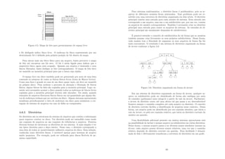 Figura 4.5: Mapa de bits para gerenciamento de espaço livre
e bit desligado indica bloco livre. O endereço do bloco representado por um
determinado bit é deﬁnido pela própria posição do bit dentro do mapa.
Para alocar mais um bloco fı́sico para um arquivo, basta percorrer o mapa
de bits até encontrar um bit zero. O bit é então ligado para indicar que o
respectivo bloco agora está ocupado. Quando um arquivo é destruı́do e seus
blocos liberados, basta desligar os bits correspondentes. O mapa de bits deve
ser mantido na memória principal para que a busca seja rápida.
O espaço livre em disco também pode ser gerenciado por meio de uma lista
contendo os números de todos os blocos fı́sicos livres (Lista de Blocos Livres).
Como essa lista é grande no caso de um disco quase vazio, ela deve ser mantida
no próprio disco. Para acelerar o processo de alocação e liberação de blocos
fı́sicos, alguns blocos da lista são copiados para a memória principal. Logo, so-
mente será necessário acessar o disco quando todos os endereços de blocos livres
copiados para a memória principal tiverem sido alocados. Ou ainda, quando
remoções de arquivos liberarem blocos fı́sicos em tal quantidade que alguns blo-
cos de endereços tenham que ser escritos em disco. Alguns sistemas operacionais
atualizam periodicamente a lista de endereços em disco para minimizar a cor-
rupção do sistema de arquivos em caso de falha no computador.
4.6.5 Diretórios
Os diretórios são as estruturas do sistema de arquivos que contêm a informação
quais arquivos existem no disco. Um diretório pode ser entendido como sendo
um conjunto de arquivos ou um conjunto de referências a arquivos. Existem
diversas formas de estruturar os diretórios de um sistema. A mais simples é ter
um único diretório para o disco inteiro. Nesse caso, o diretório corresponde a
uma lista de todos os (possivelmente milhares) arquivos do disco. Essa solução,
conhecida como diretório linear, é aceitável apenas para sistemas de arquivo
muito pequenos. Por exemplo, pode ser utilizada para discos ﬂexı́veis de pe-
quena capacidade.
59
Para sistemas multiusuários, o diretório linear é problemático, pois os ar-
quivos de diferentes usuários ﬁcam misturados. Esse problema pode ser re-
solvido com uma estrutura de diretórios organizada em dois nı́veis. O diretório
principal contém uma entrada para cada usuário do sistema. Essa entrada não
corresponde a um arquivo, mas sim a um subdiretório que, por sua vez, contém
os arquivos do usuário correspondente. Também é necessário criar no diretório
principal uma entrada para conter os arquivos do sistema. As entradas do di-
retório principal são usualmente chamadas de subdiretórios.
É possı́vel estender o conceito de subdiretórios de tal forma que os usuários
também possam criar livremente os seus próprios subdiretórios. Dessa forma,
cada usuário tem a liberdade de organizar os seus arquivos de forma lhe for
mais conveniente. O resultado é um sistema de diretórios organizado na forma
de árvore conforme a ﬁgura 4.6.
Figura 4.6: Diretório organizado em forma de árvore
Em um sistema de diretórios organizado na forma de árvore, qualquer ar-
quivo ou subdiretório pode ser identiﬁcado de forma não ambı́gua por meio
do caminho (pathname) para atingi-lo a partir da raiz da árvore. Facilmente,
a árvore de diretório cresce até uma altura tal que passa a ser desconfortável
fornecer sempre o caminho completo até cada arquivo ou diretório. O conceito
de diretório corrente facilita a identiﬁcação de arquivos nesse contexto. Dessa
forma, um arquivo pode ser identiﬁcado por seu caminho absoluto, que inicia a
raiz da árvore, ou pelo seu caminho relativo, que inicia no diretório corrente do
usuário em questão.
Uma ﬂexibilidade adicional presente em muitos sistemas operacionais está
na possibilidade de incluir o mesmo arquivo ou subdiretório em vários diretórios.
Dessa forma, o mesmo arquivo passa a ter diversos nomes absolutos (mesmo na
árvore, cada arquivo possui diversos nomes relativos, uma vez que o caminho
relativo depende do diretório corrente em questão. Essa facilidade é denomi-
nada de link e efetivamente transforma a estrutura de diretórios em um grafo.
60
 