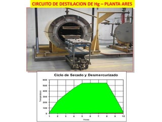 1 2 3 4 5 6 7 8 9 10
Horas
0
100
200
300
400
500
600
Temperatura
Ciclo de Secado y Desmercurizado
CIRCUITO DE DESTILACION DE Hg – PLANTA ARES
 