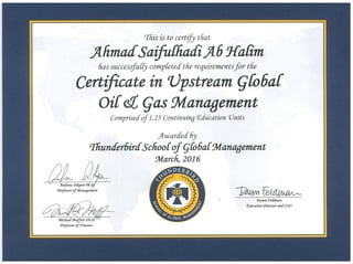 Thunderbird Certificate in Upstream Oil & Gas Management