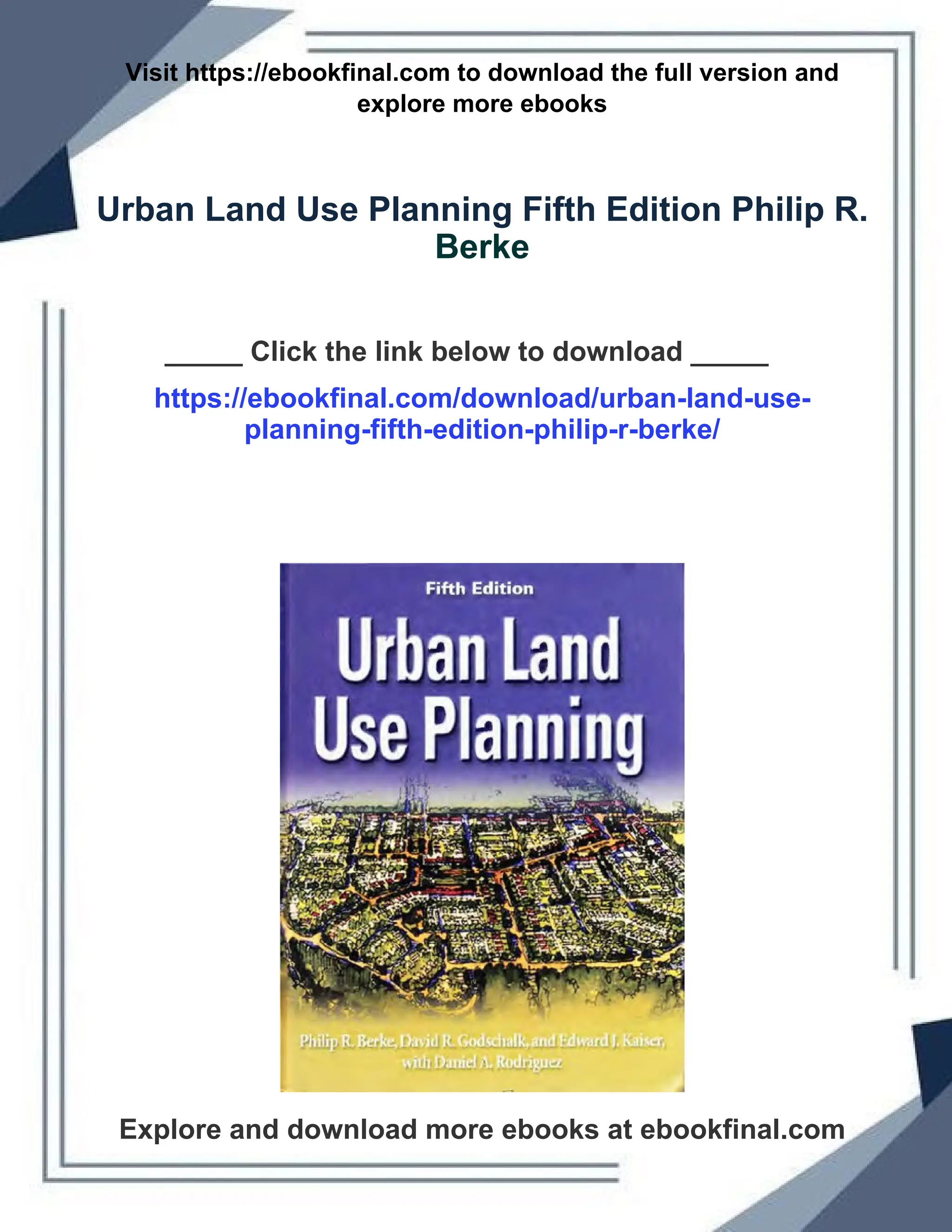 Urban Land Use Planning Fifth Edition Philip R. Berke | PDF