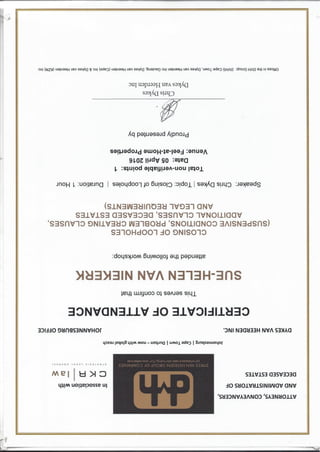 Certificate Dykes van Heerden Inc
