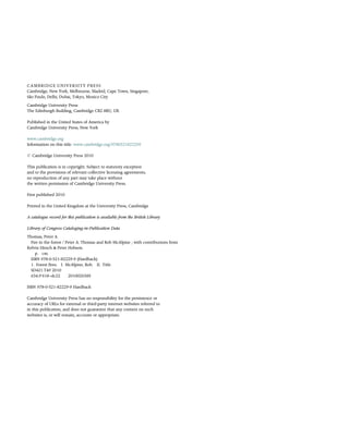 CAMBRIDGE UNIVERSITY PRESS
Cambridge, New York, Melbourne, Madrid, Cape Town, Singapore,
São Paulo, Delhi, Dubai, Tokyo, Mexico City
Cambridge University Press
The Edinburgh Building, Cambridge CB2 8RU, UK
Published in the United States of America by
Cambridge University Press, New York
www.cambridge.org
Information on this title: www.cambridge.org/9780521822299
# Cambridge University Press 2010
This publication is in copyright. Subject to statutory exception
and to the provisions of relevant collective licensing agreements,
no reproduction of any part may take place without
the written permission of Cambridge University Press.
First published 2010
Printed in the United Kingdom at the University Press, Cambridge
A catalogue record for this publication is available from the British Library
Library of Congress Cataloging-in-Publication Data
Thomas, Peter A.
Fire in the forest / Peter A. Thomas and Rob McAlpine ; with contributions from
Kelvin Hirsch & Peter Hobson.
p. cm.
ISBN 978-0-521-82229-9 (Hardback)
1. Forest fires. I. McAlpine, Rob. II. Title.
SD421.T49 2010
634.90
618–dc22 2010026385
ISBN 978-0-521-82229-9 Hardback
Cambridge University Press has no responsibility for the persistence or
accuracy of URLs for external or third-party internet websites referred to
in this publication, and does not guarantee that any content on such
websites is, or will remain, accurate or appropriate.
 