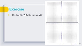 Exercise
1. Center 𝐶( 7, 3 3), radius: 8
23
 