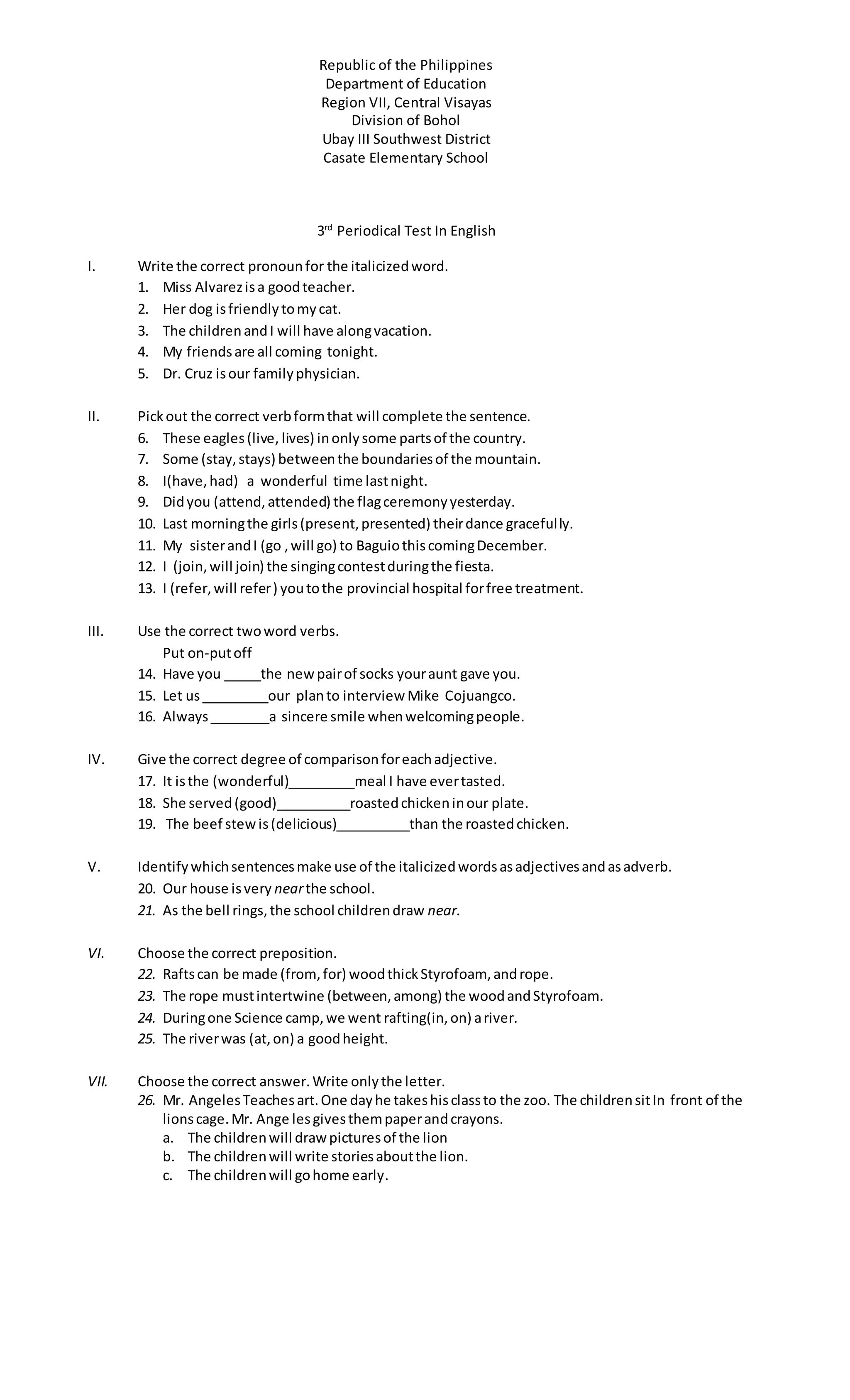 3rd periodical ENglish 9 Test | DOCX