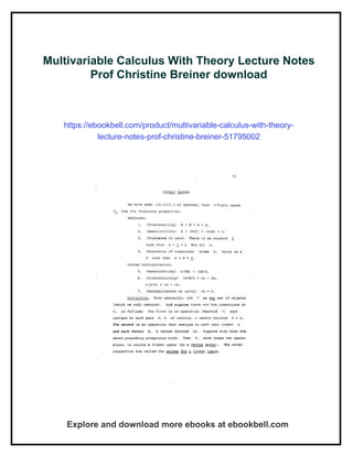 Multivariable Calculus With Theory Lecture Notes Prof Christine Breiner ...