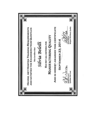 Manufacturing quality assurance certificate