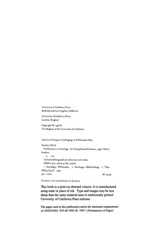 Problematics Of Sociology The Georg Simmel Lectures 1995 Reprint 2020 ...