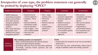 Irrespective of case type, the problem statement can generally
be probed by deploying “CPCC”
• Business lines &
revenue se...