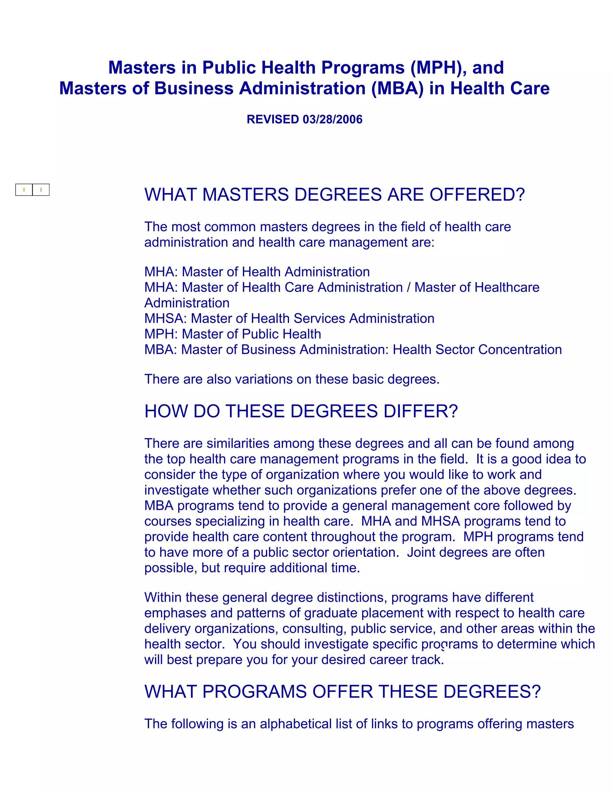 Masters in Public Health Programs | DOC | Professional School ...