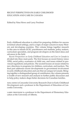 Recent Perspectives On Early Childhood Education In Canada Nina Howe ...