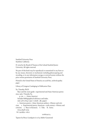 Race And The Avantgarde Experimental And Asian American Poetry Since ...