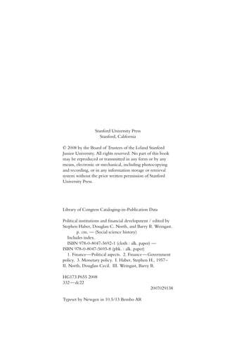 Political Institutions And Financial Development Stephen Haber Editor ...