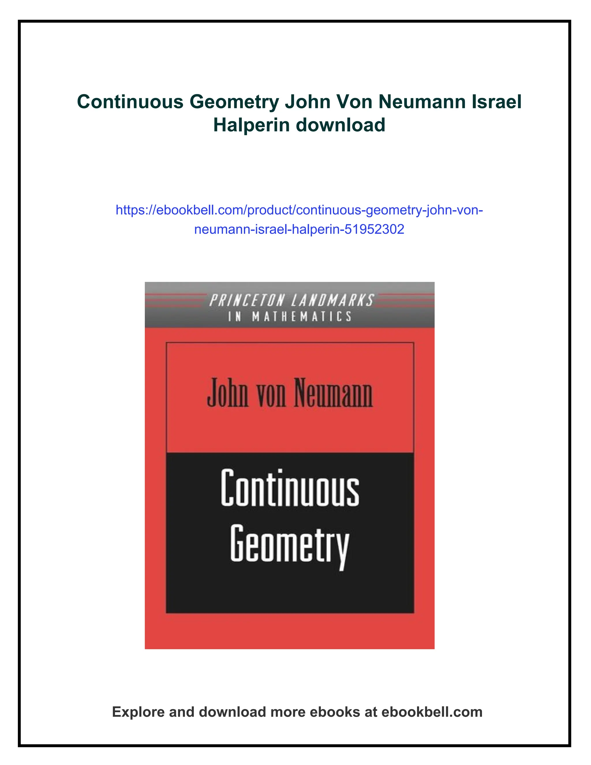 Continuous Geometry John Von Neumann Israel Halperin | PDF
