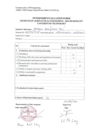 DFM - Intership Evaluation Form