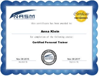 1501220323
Anna Klein
Certified Personal Trainer
Nov 08 2015 Nov 08 2017
 