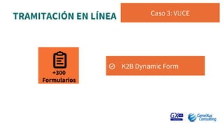 +300
Formularios

TRAMITACIÓN EN LÍNEA
 Caso 3: VUCE
K2B Dynamic Form
 