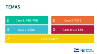 TEMAS
Caso 1: PGE (PDI)
Caso 2: Salud
Conclusiones
Caso 3: VUCE
Caso 4: Uso ESB
 